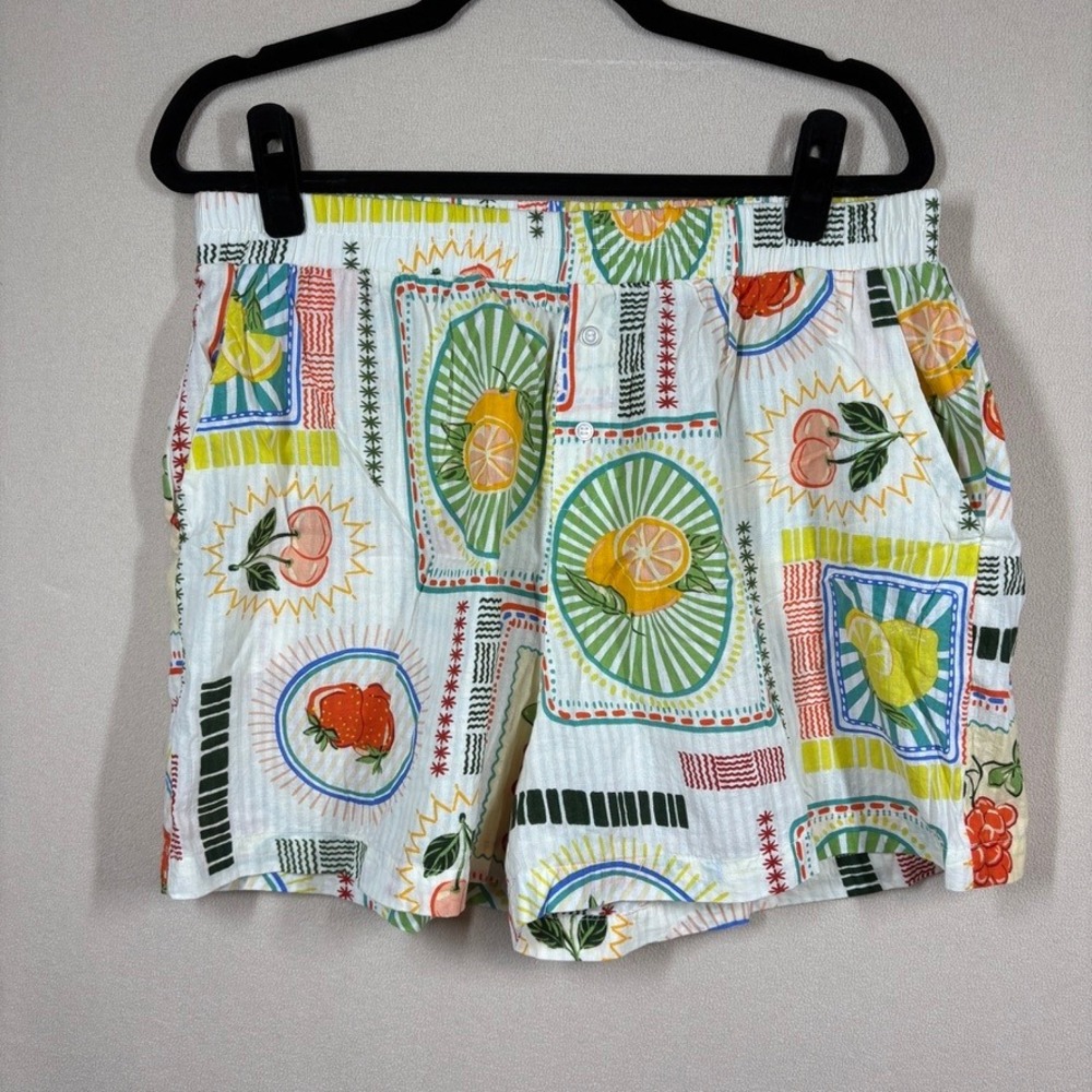 Happily Grey Fruit Print Boxer Lounge Shorts PJ Bottoms White XL Cozy Comfort